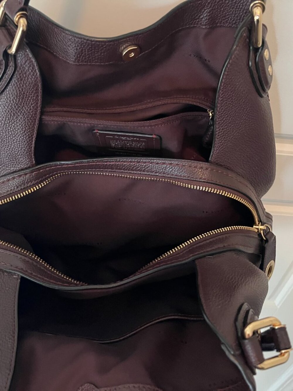 Coach Pebbled leather Shoulder Tote Bag - Dark Burgundy/Oxblood - Picture 6 of 8